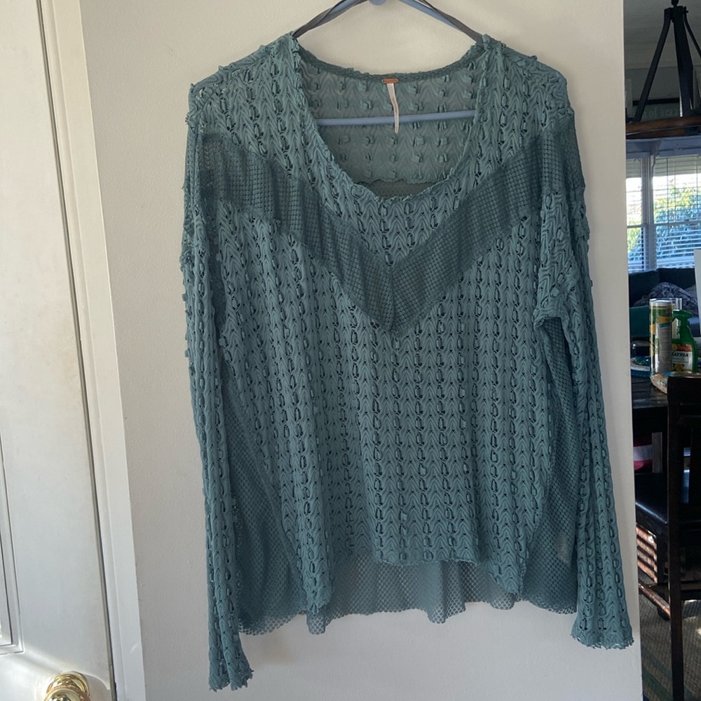 Free people blue flowing sheer blouse womens medium